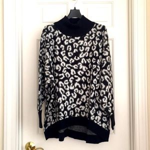 Cabana Animal Print Sweater Large Black White Oversized Pullover NWT